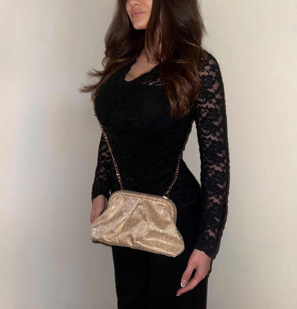 Pochette strass con tracolla