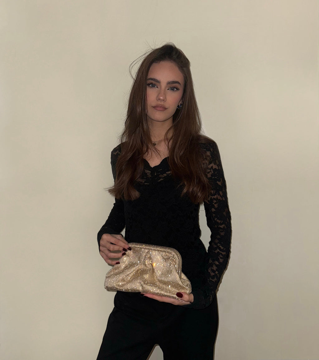 Pochette strass con tracolla